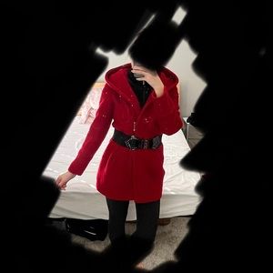 Women red coat (blended wool) size S, with faux black collar